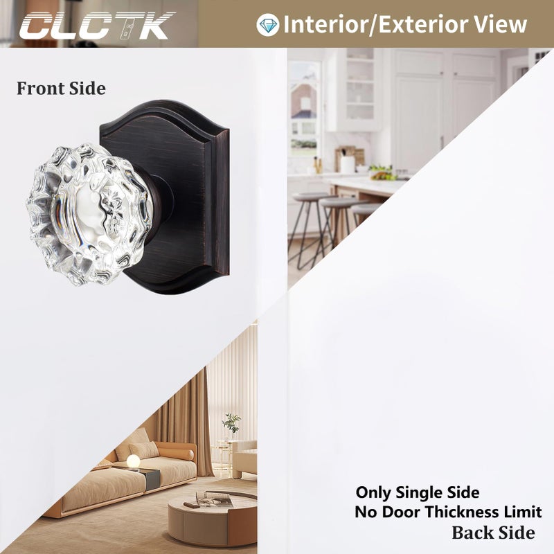 CLCTK 4 Pack Glass Dummy Door Knobs, Inactive Crystal Half-Dummy Door Knobs for Closet/Bifold, Oil Rubbed Bronze - Image 3
